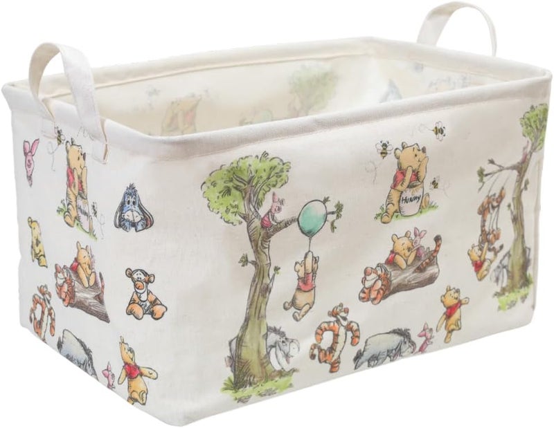 CORODER Rectangle Cute Bear Nursery Storage Basket With A Waterproof PE Coating, Foldable Large Canvas Laundry Hamper, Decorative Storage Baskets Suitable For Bathroom and Bedroom (White) - Image 1